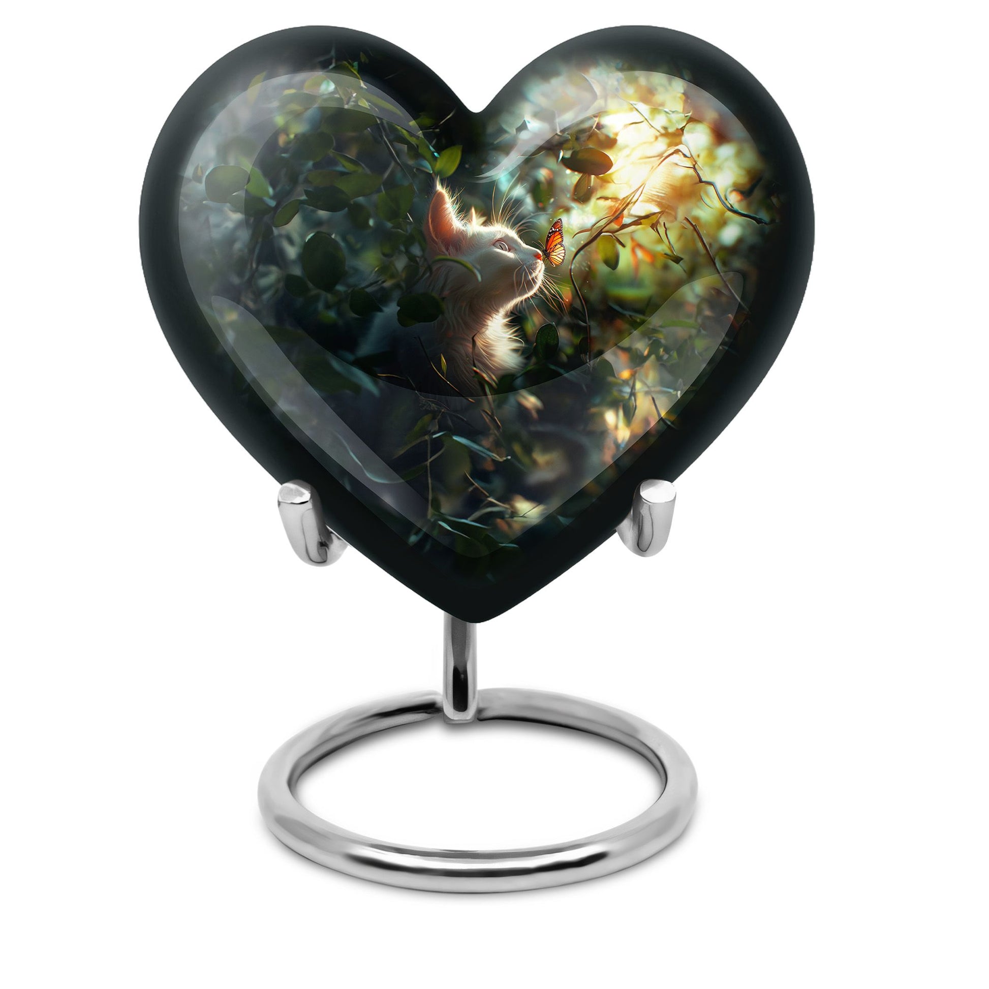 Majestic White Cat Urns For Funeral - Cat & Butterfly Memorial Urn