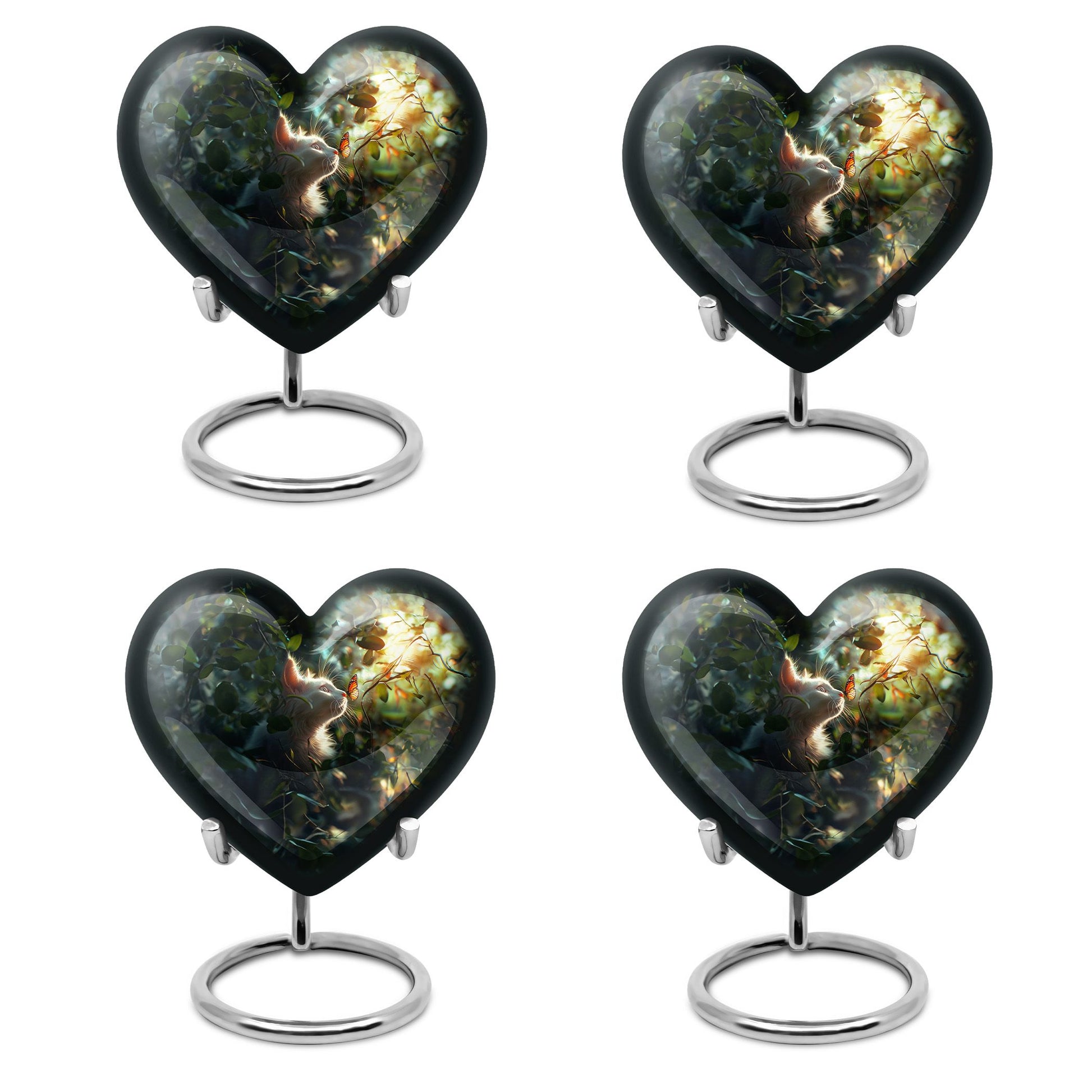 Majestic White Cat Urns For Funeral - Cat & Butterfly Memorial Urn