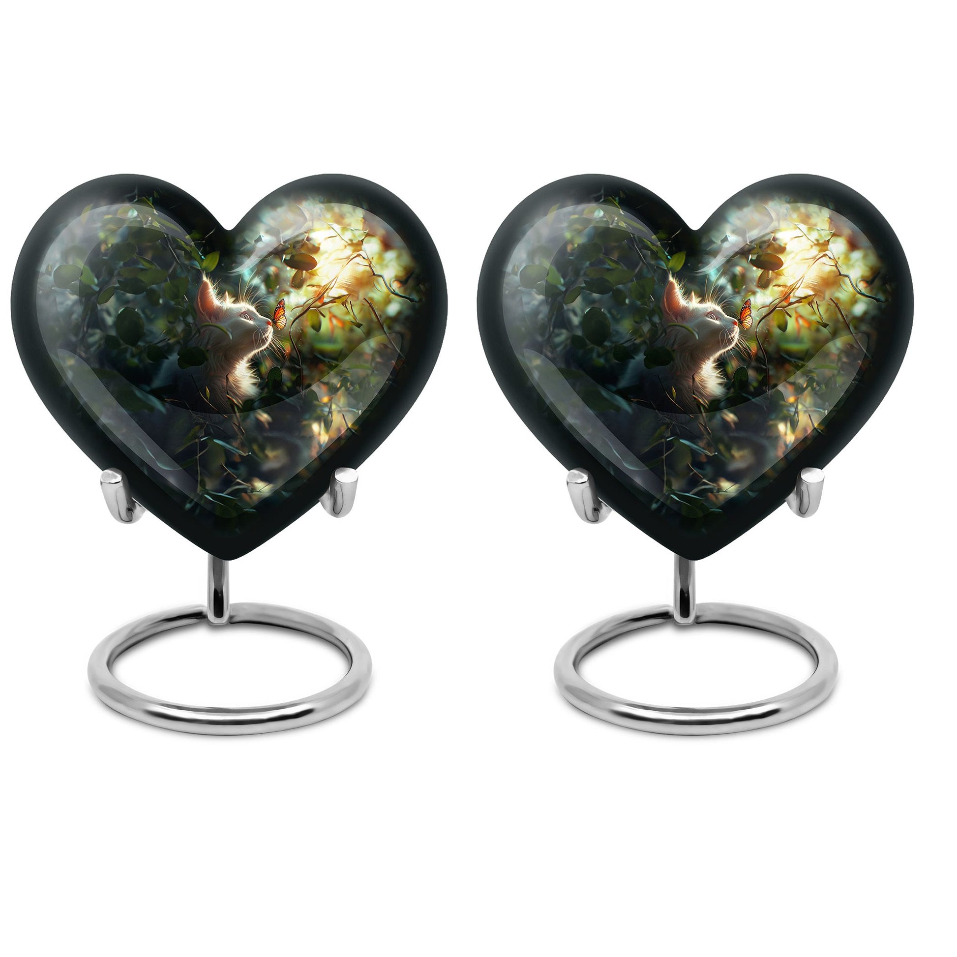 Majestic White Cat Urns For Funeral - Cat & Butterfly Memorial Urn