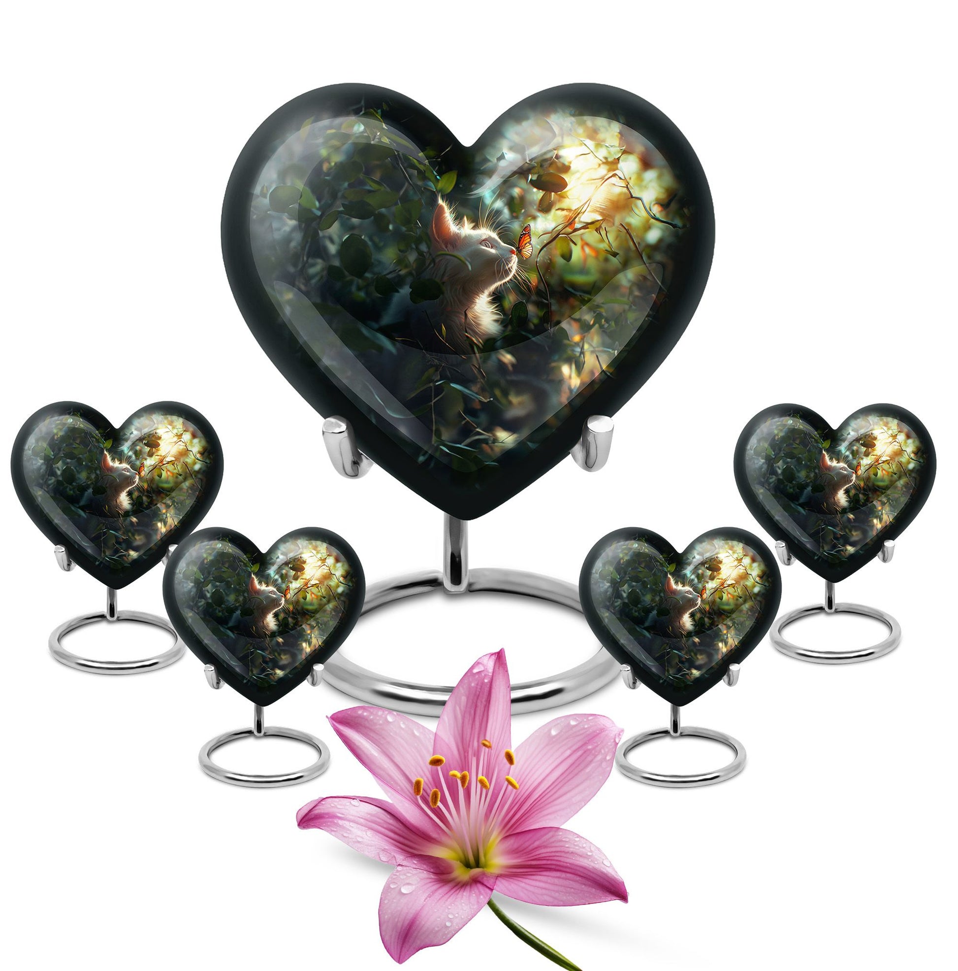 Majestic White Cat Urns For Funeral - Cat & Butterfly Memorial Urn