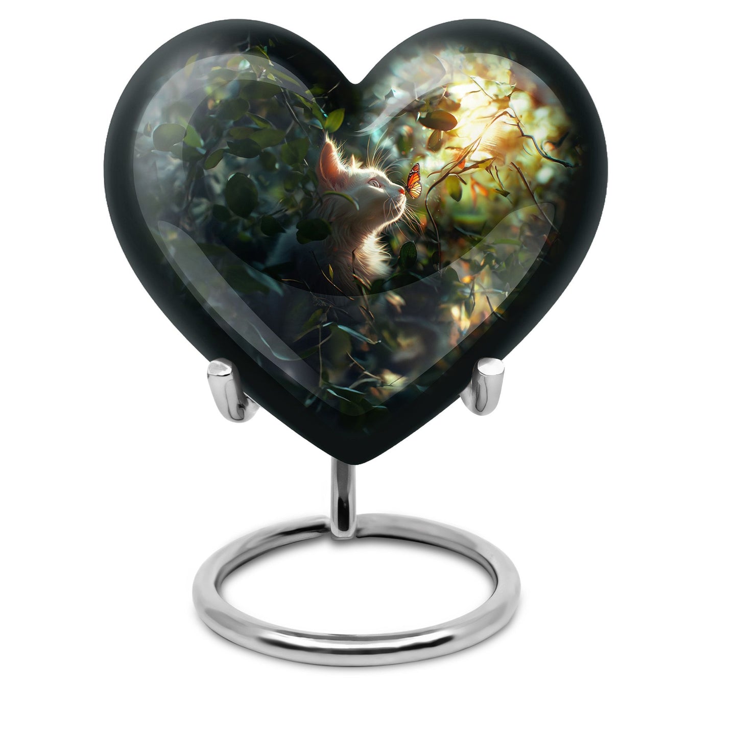 white cat heart urn for ashes