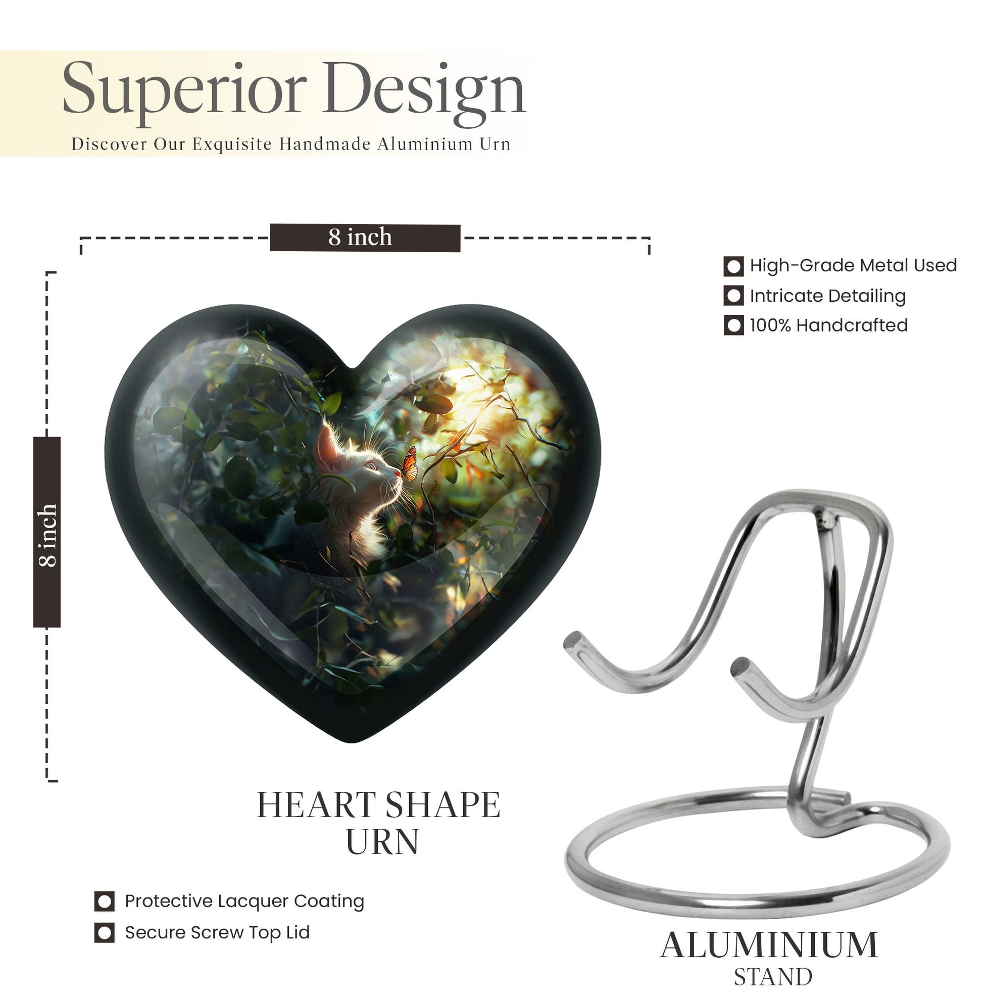 white cat heart urn for ashes