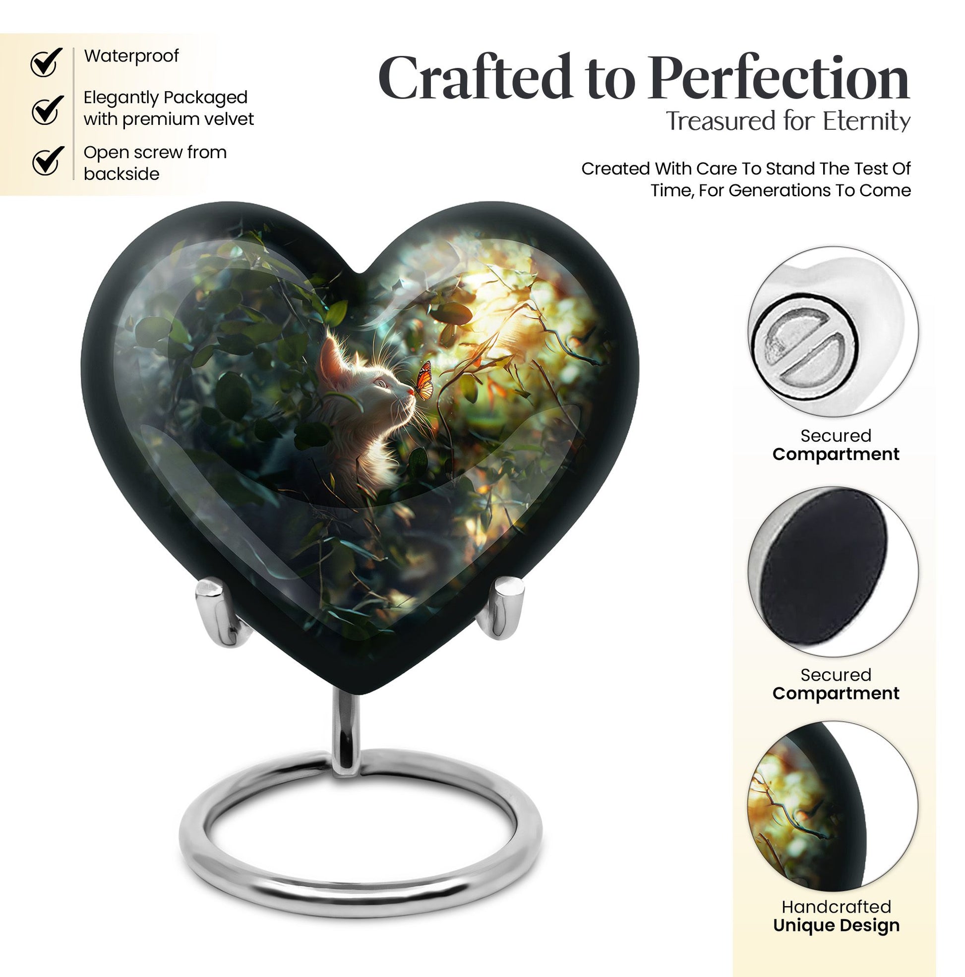 white cat heart urn for ashes