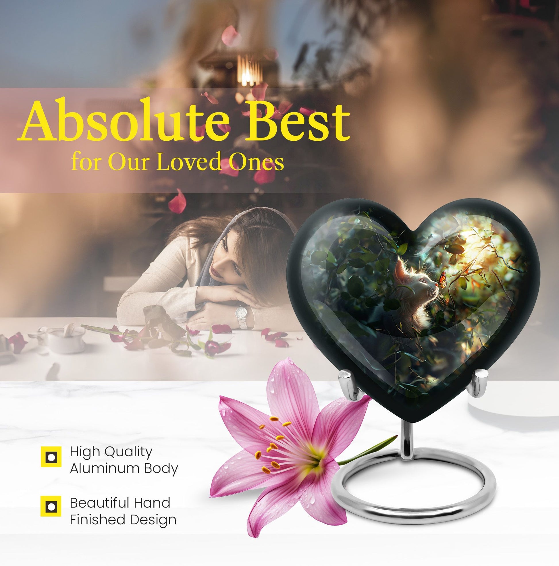 white cat heart urn for ashes