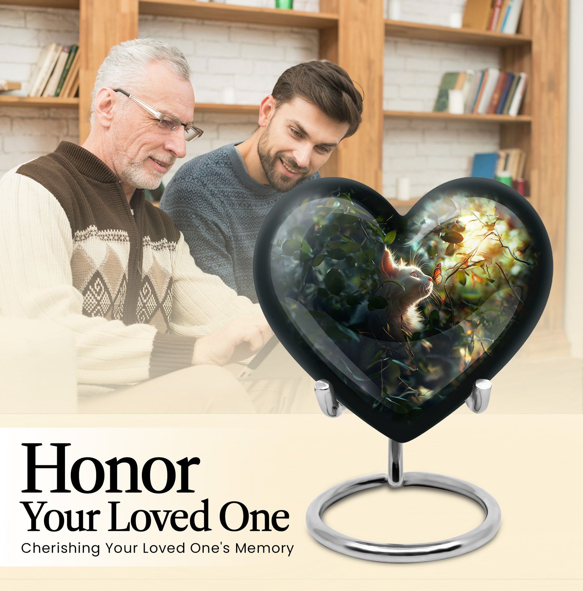 white cat heart urn for ashes