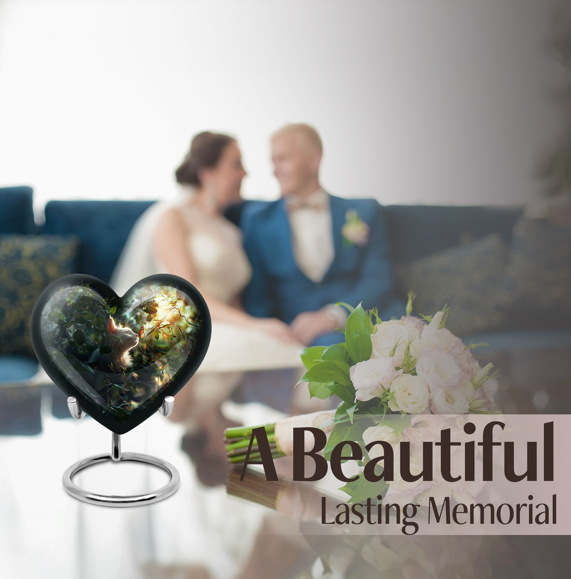 white cat heart urn for ashes
