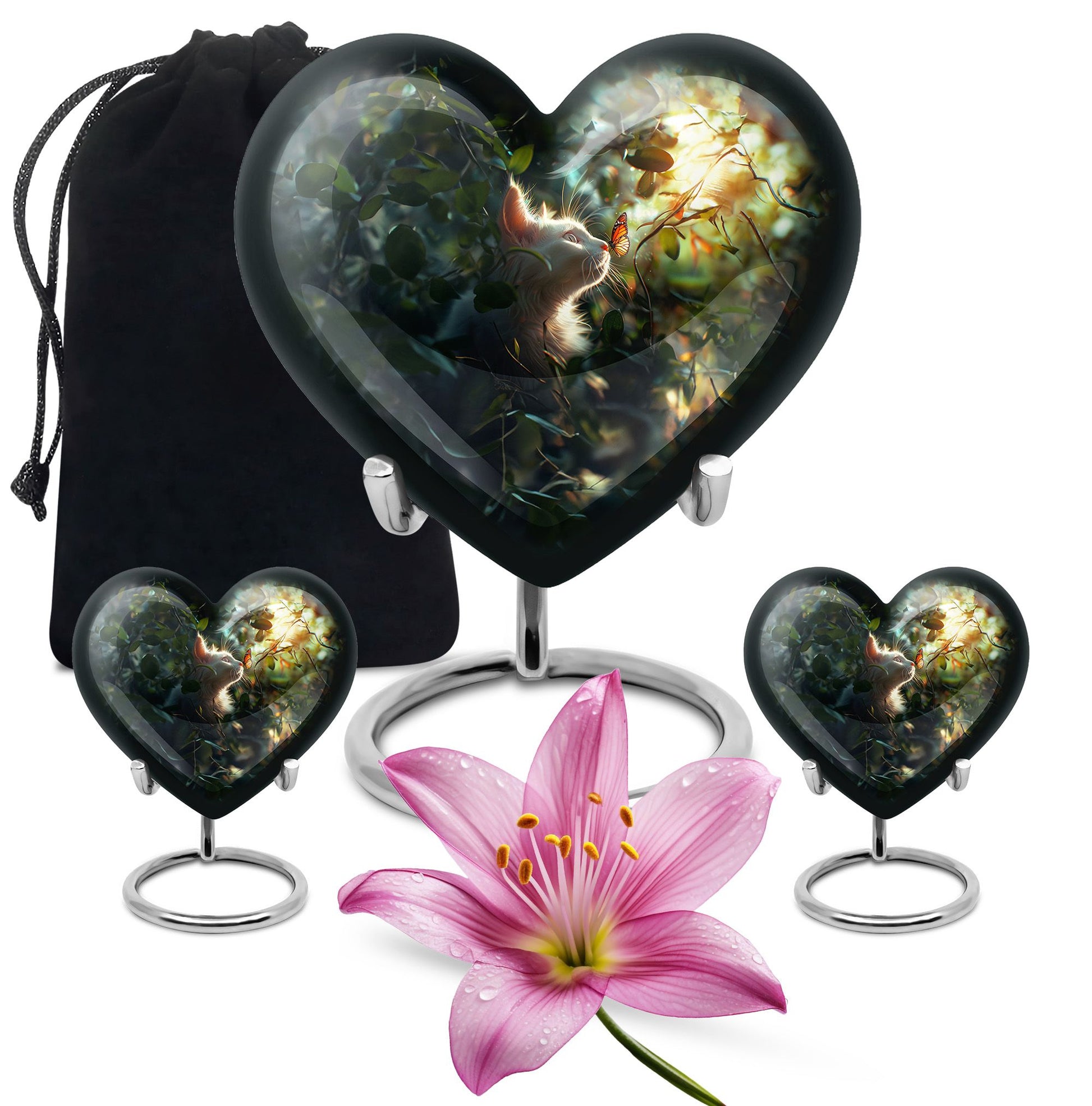 Majestic White Cat Urns For Funeral - Cat & Butterfly Memorial Urn