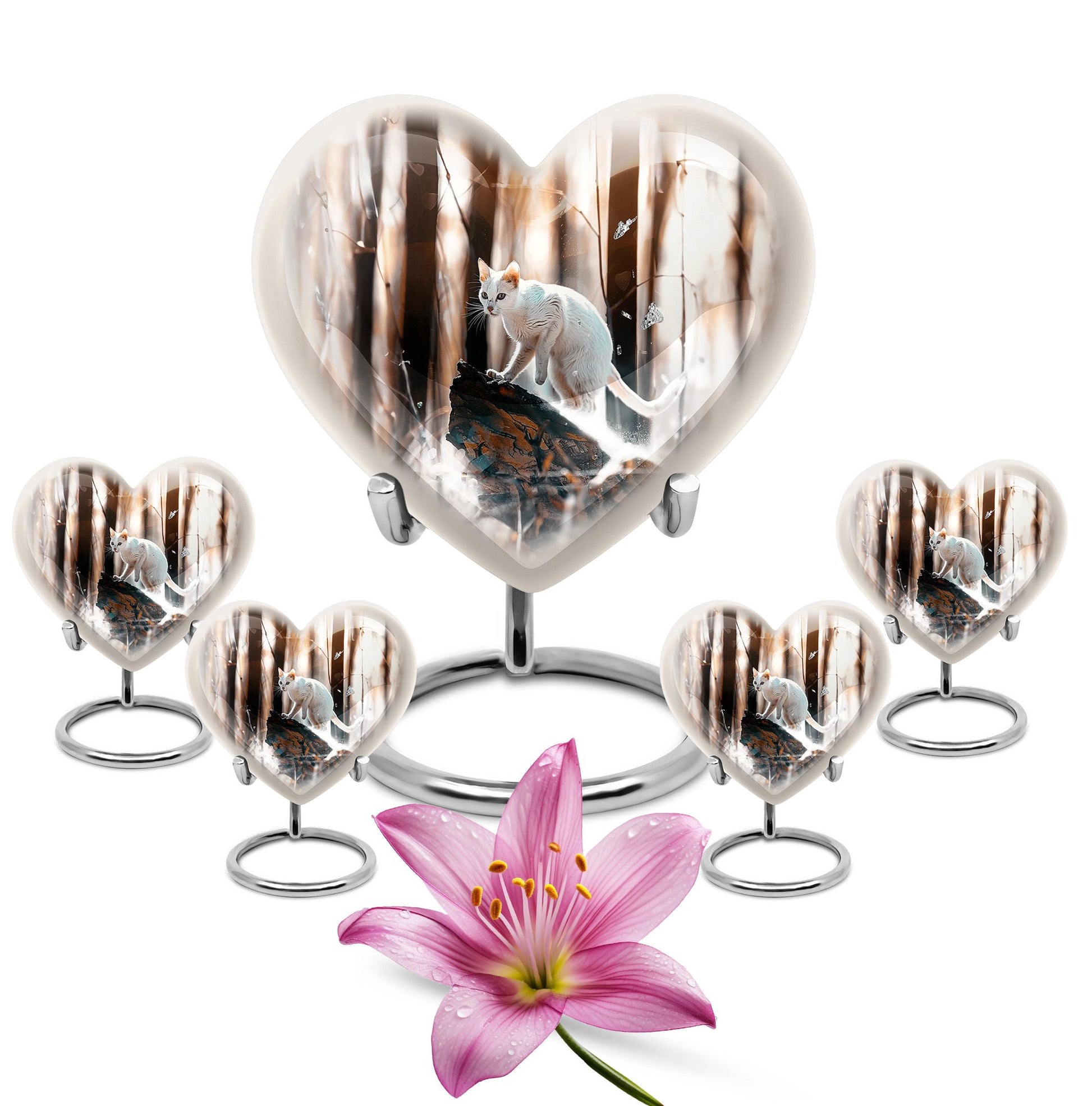 white cat heart urn for cremation ashes