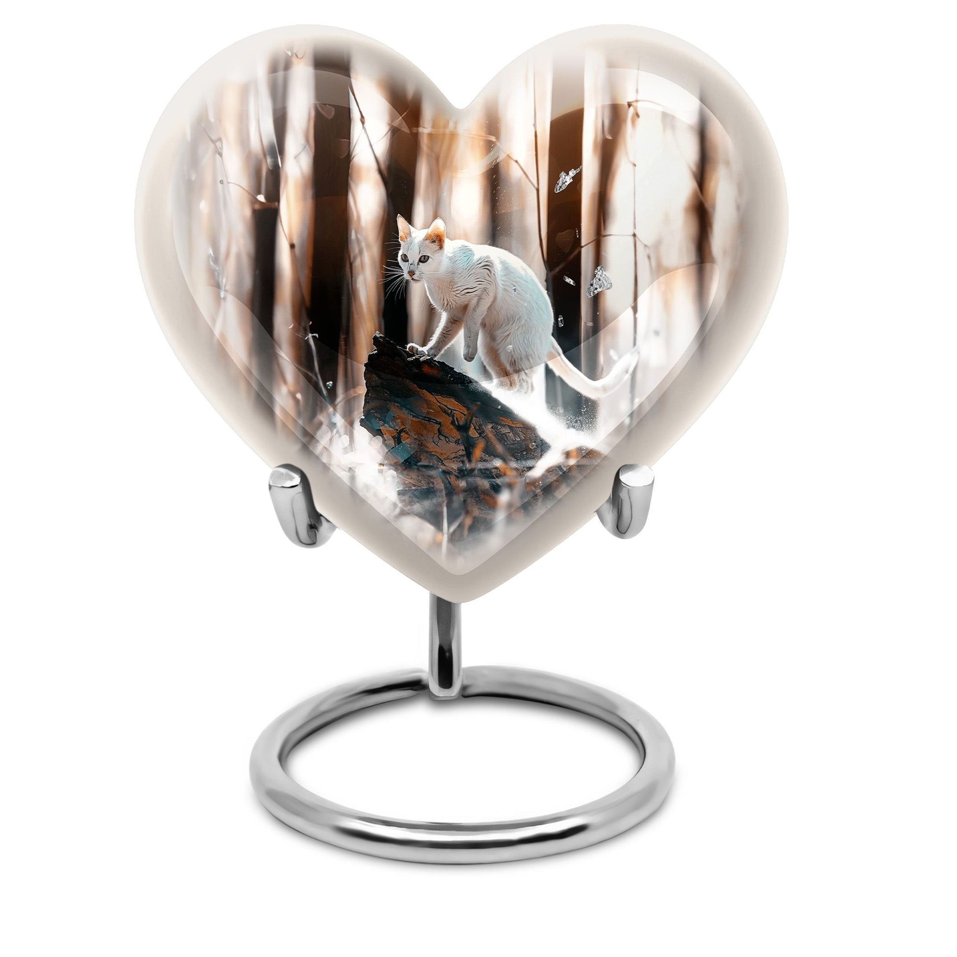 white cat heart urn for cremation ashes