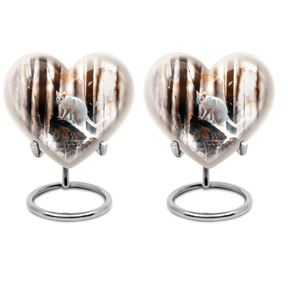 white cat heart urn for cremation ashes
