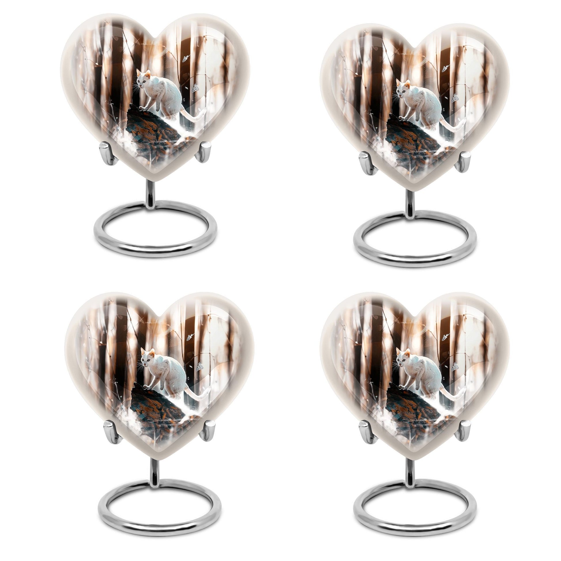 white cat heart urn for cremation ashes