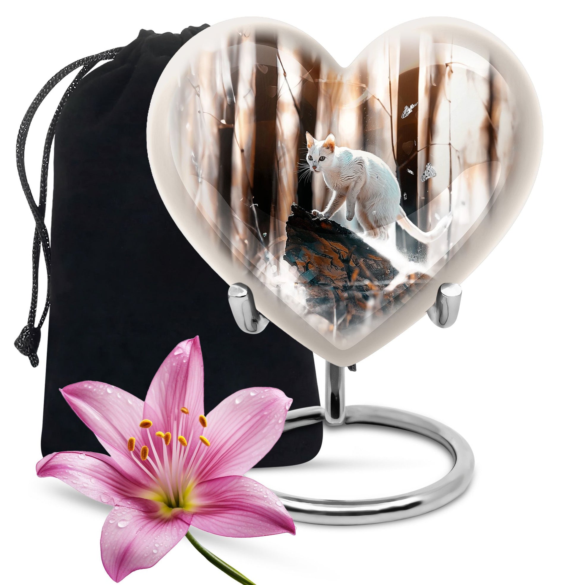 White Cat Ashes Urn For Cremation - Memorial Urns For Cat Lovers