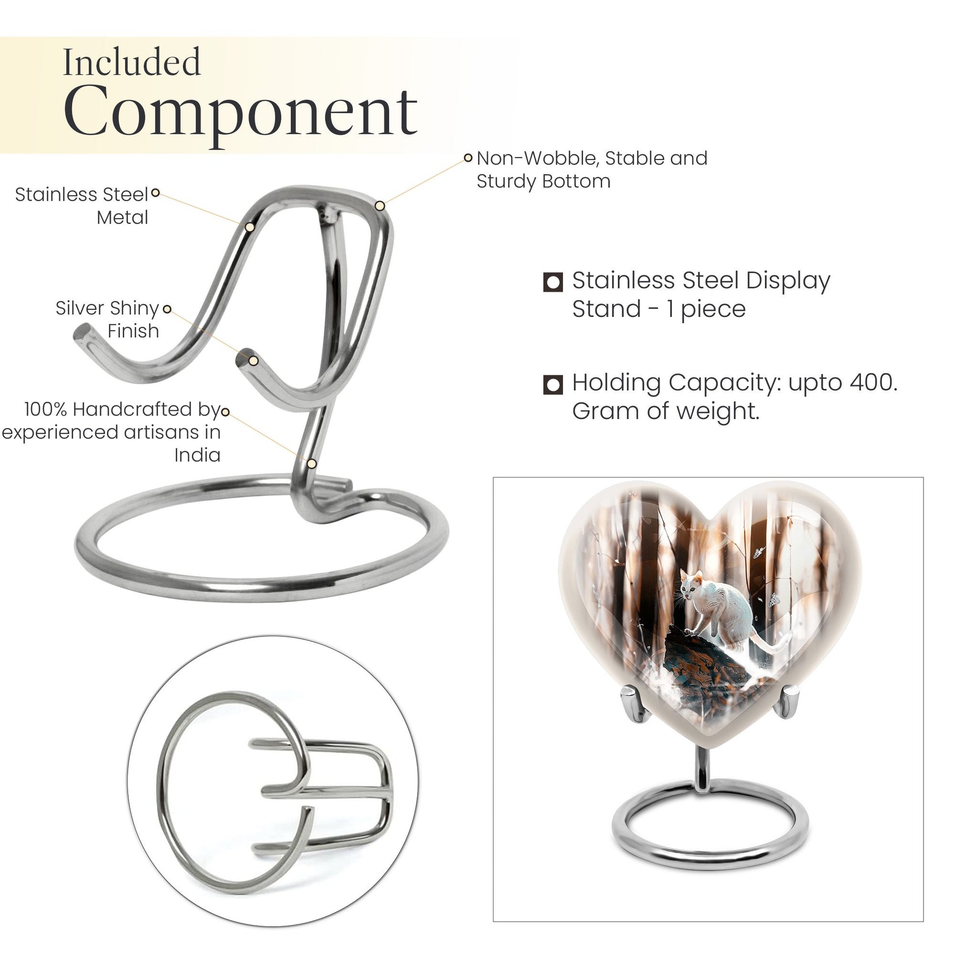 white cat heart urn for cremation ashes