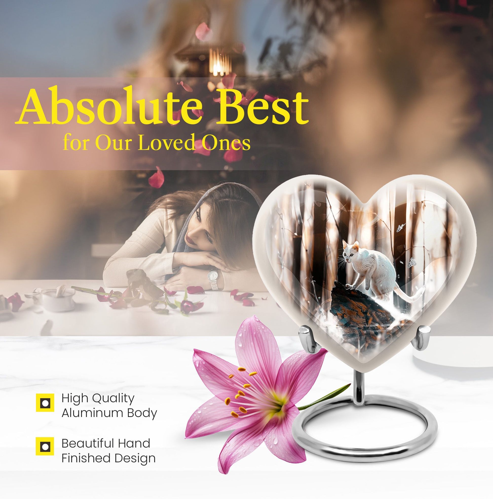 white cat heart urn for cremation ashes