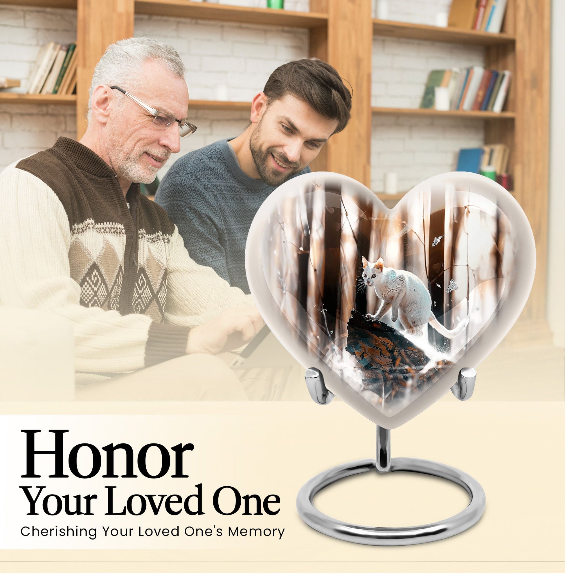 white cat heart urn for cremation ashes