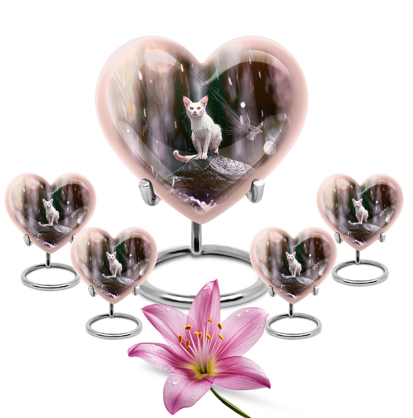 10-inch heart-shaped bespoke white cat urn 