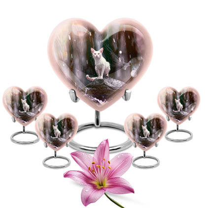 10-inch heart-shaped bespoke white cat urn 