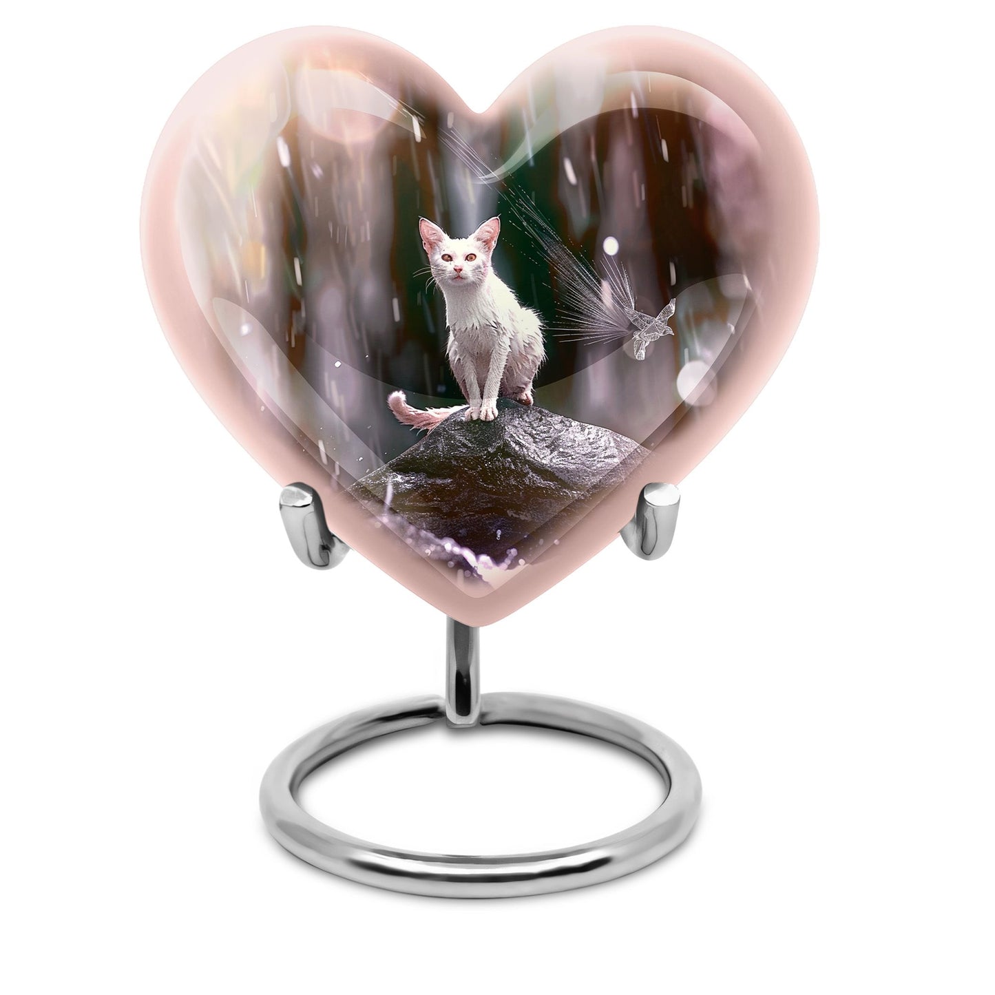 10-inch heart-shaped bespoke white cat urn 
