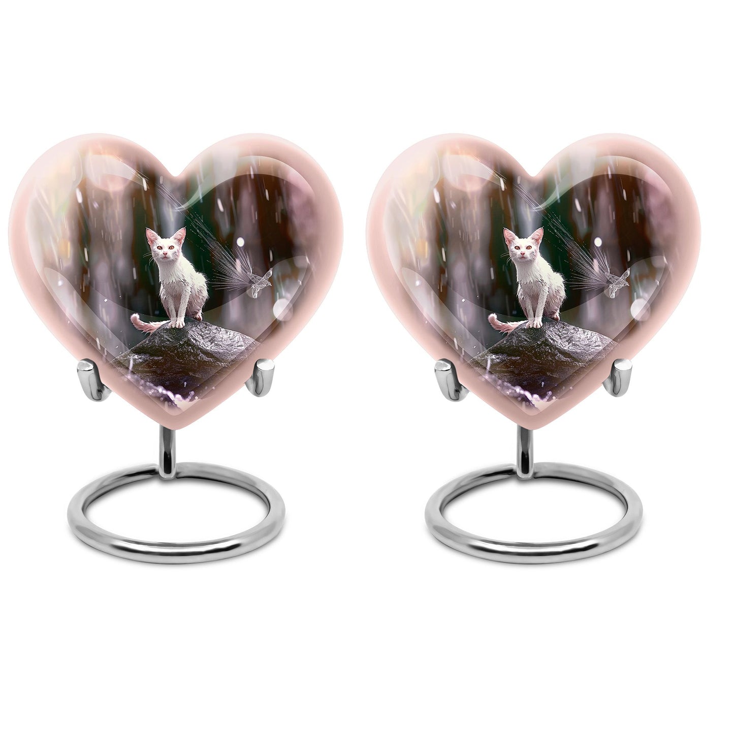 10-inch heart-shaped bespoke white cat urn 