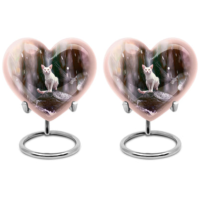 10-inch heart-shaped bespoke white cat urn 