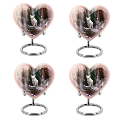 10-inch heart-shaped bespoke white cat urn 