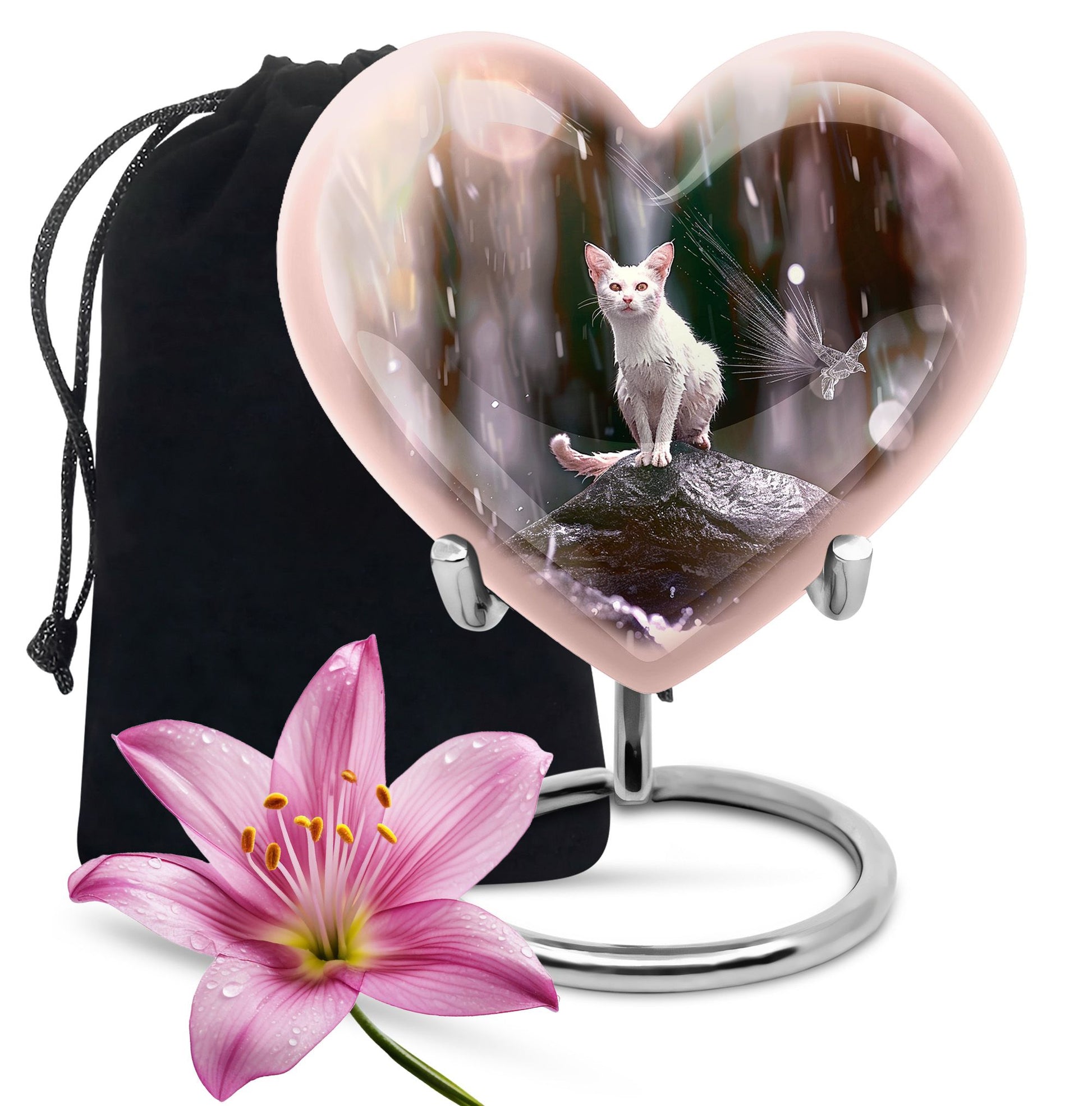 White Cat Cremation Urn For Mom Ashes - Pet Memorial Urn For Cats