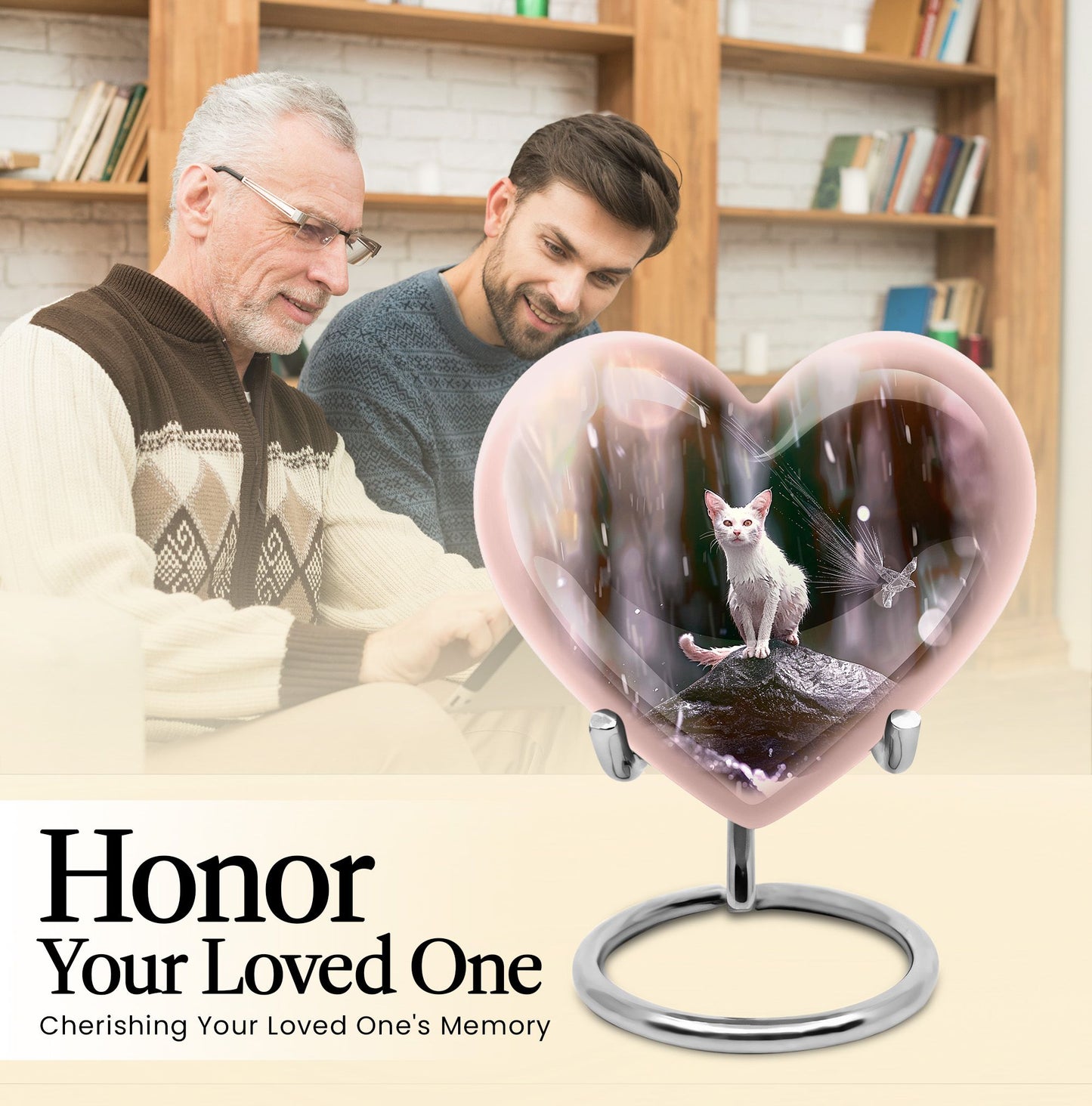 10-inch heart-shaped bespoke white cat urn 