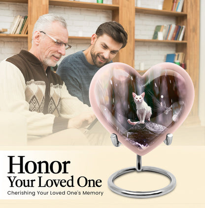 10-inch heart-shaped bespoke white cat urn 