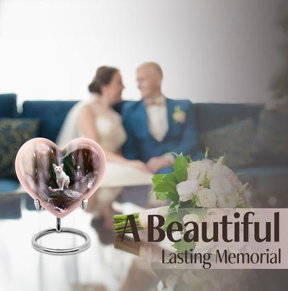 10-inch heart-shaped bespoke white cat urn 