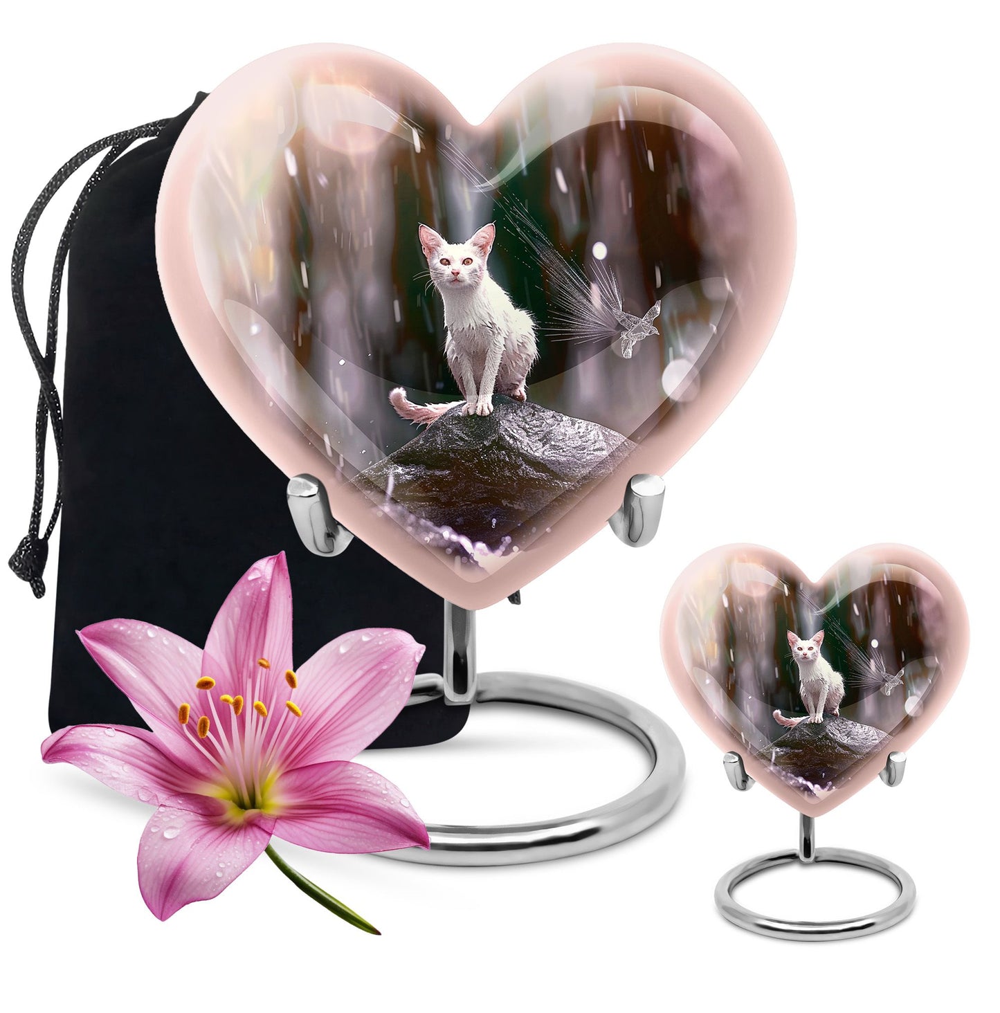 10-inch heart-shaped bespoke white cat urn 