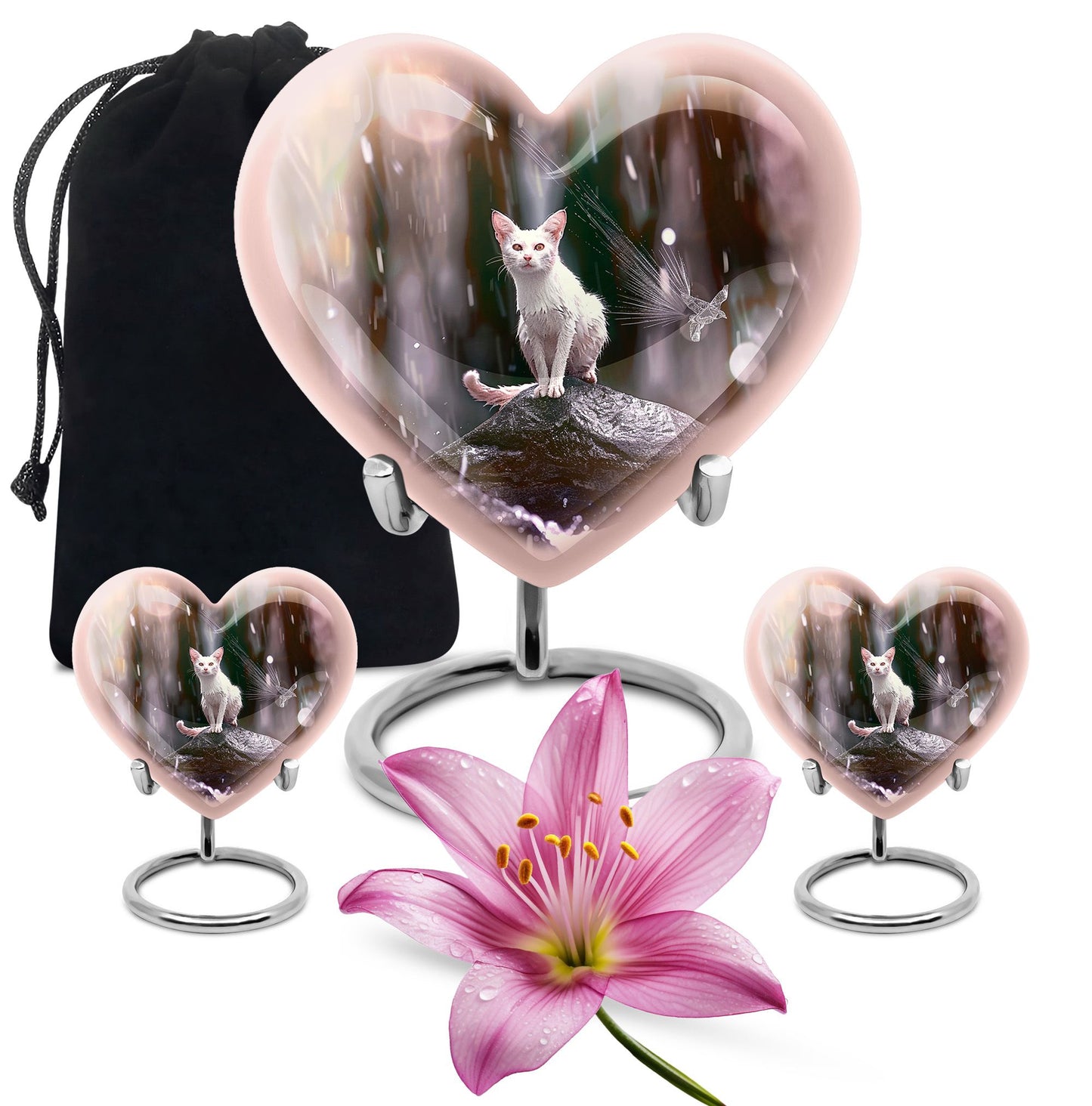 10-inch heart-shaped bespoke white cat urn 