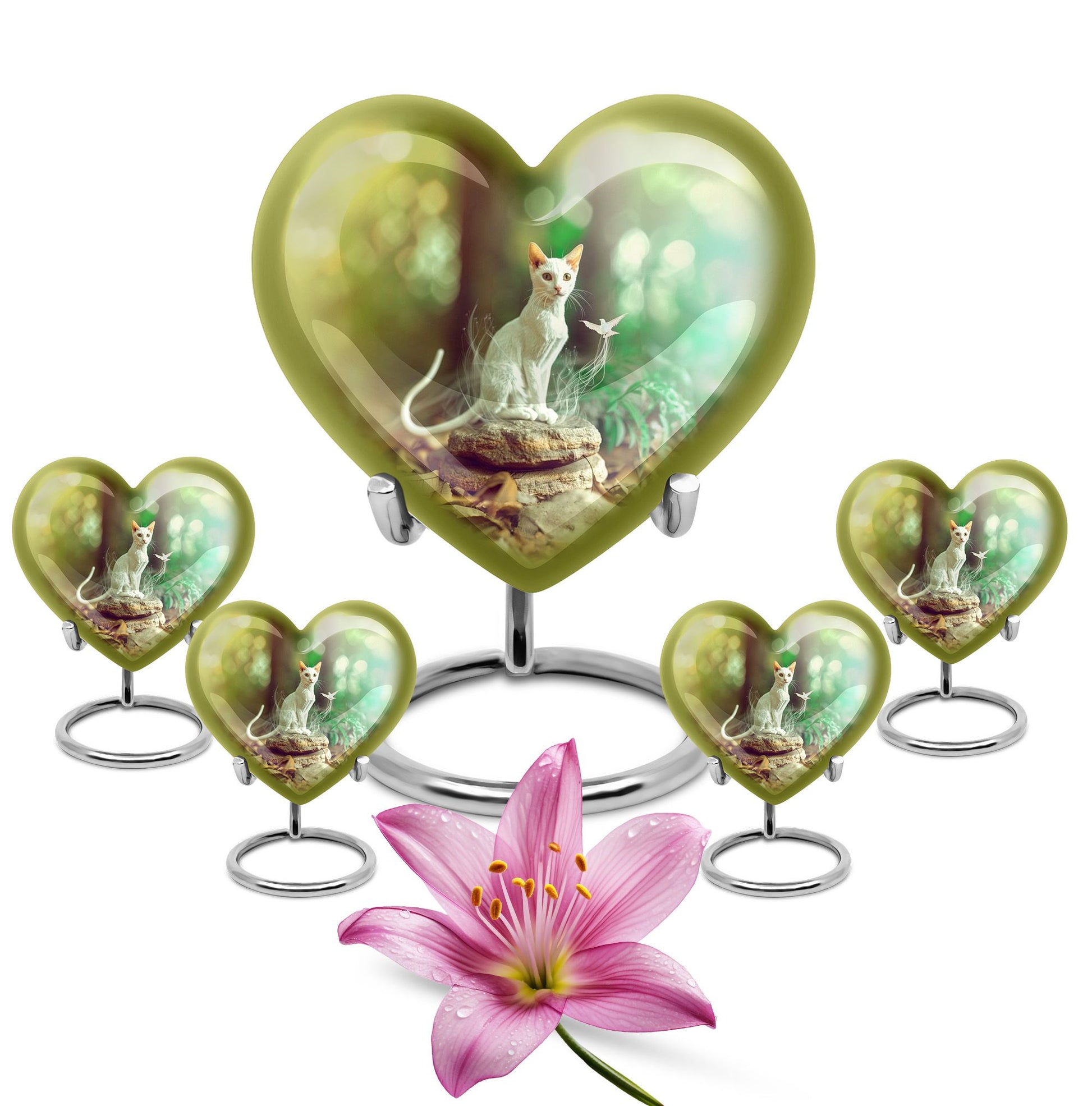 White Cat Urns For Funeral Ashes - Green Pet Cremation Urn For Cats