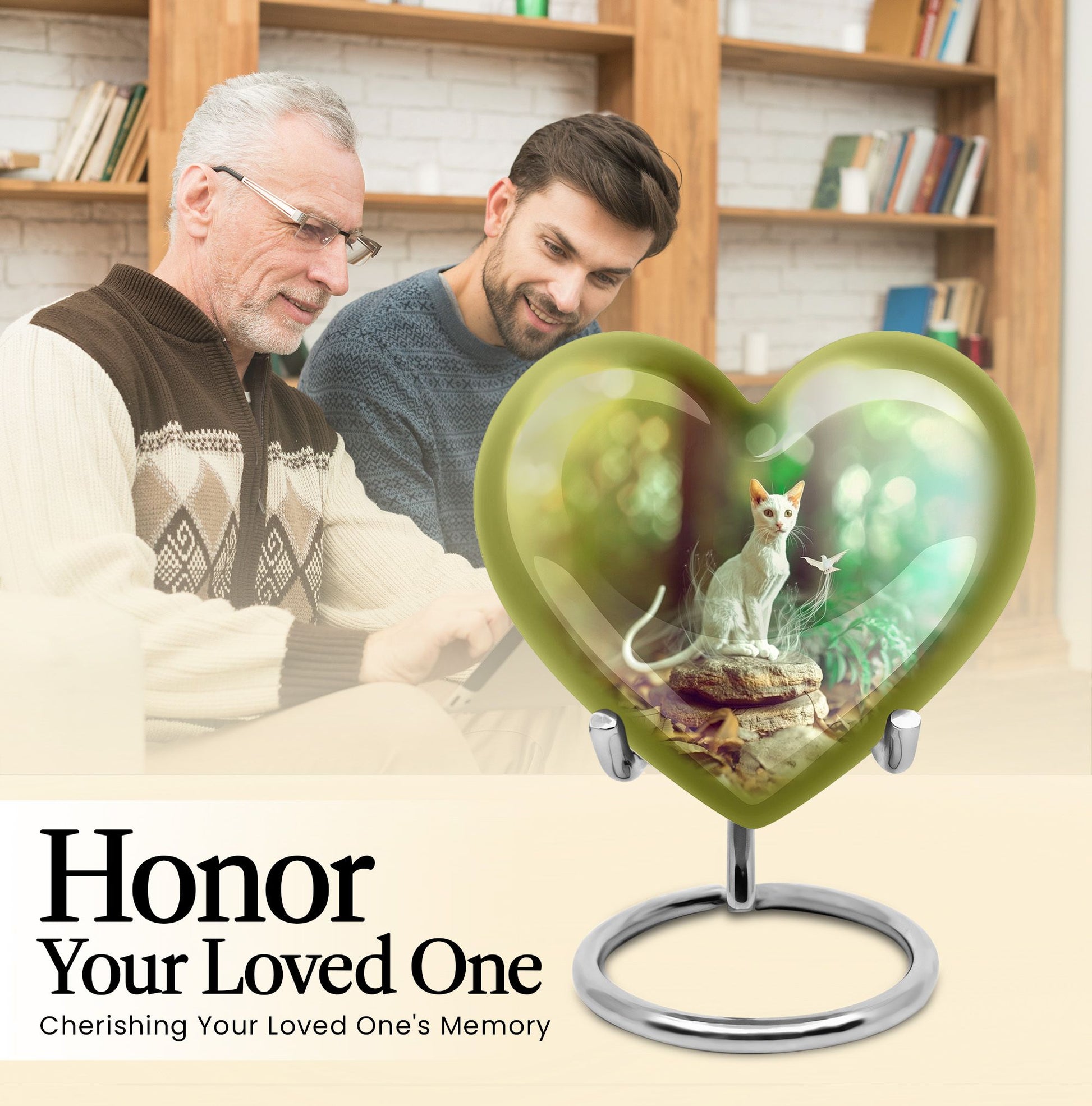 white heart-shaped cat urn