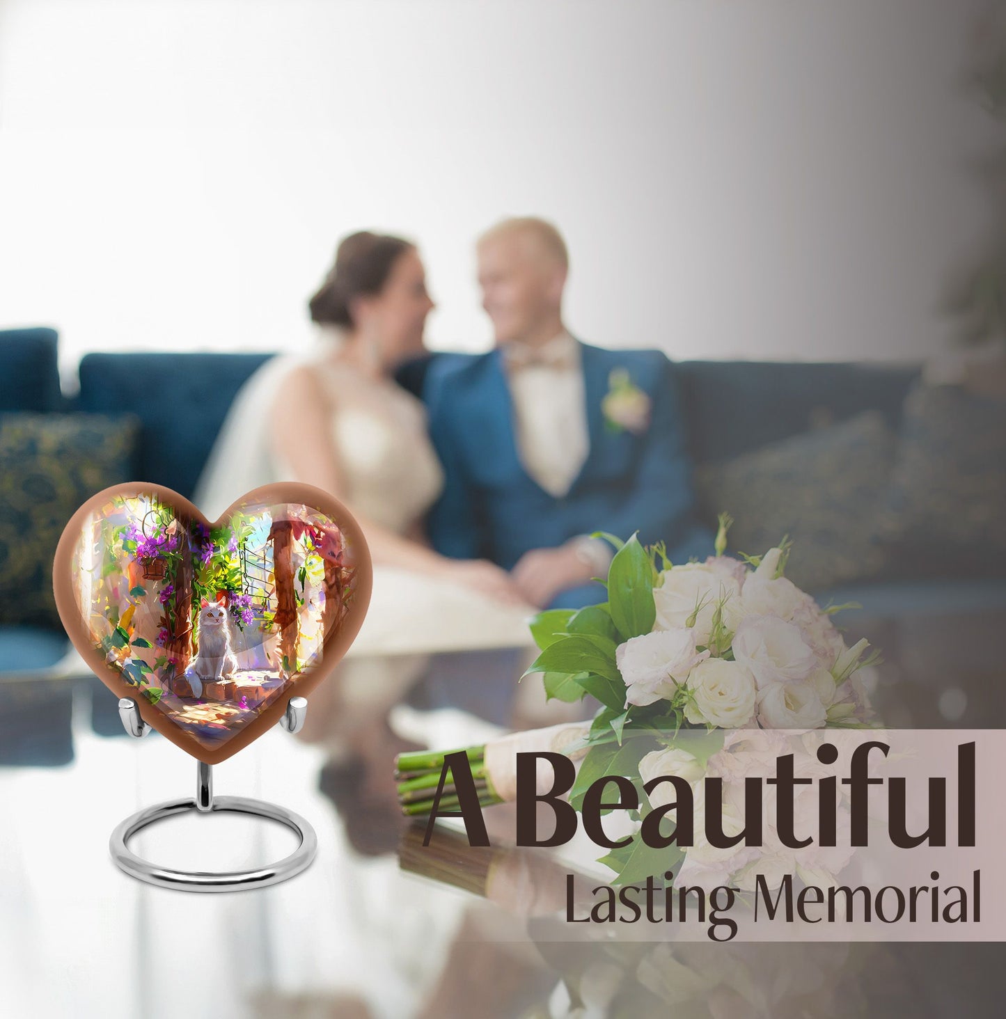 white heart-shaped memorial adult urn