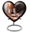 White cat heart-shaped, medium aluminium urn for human ashes with customization option