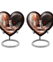 White cat heart-shaped, medium aluminium urn for human ashes with customization option