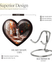 White cat heart-shaped, medium aluminium urn for human ashes with customization option
