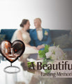 White cat heart-shaped, medium aluminium urn for human ashes with customization option