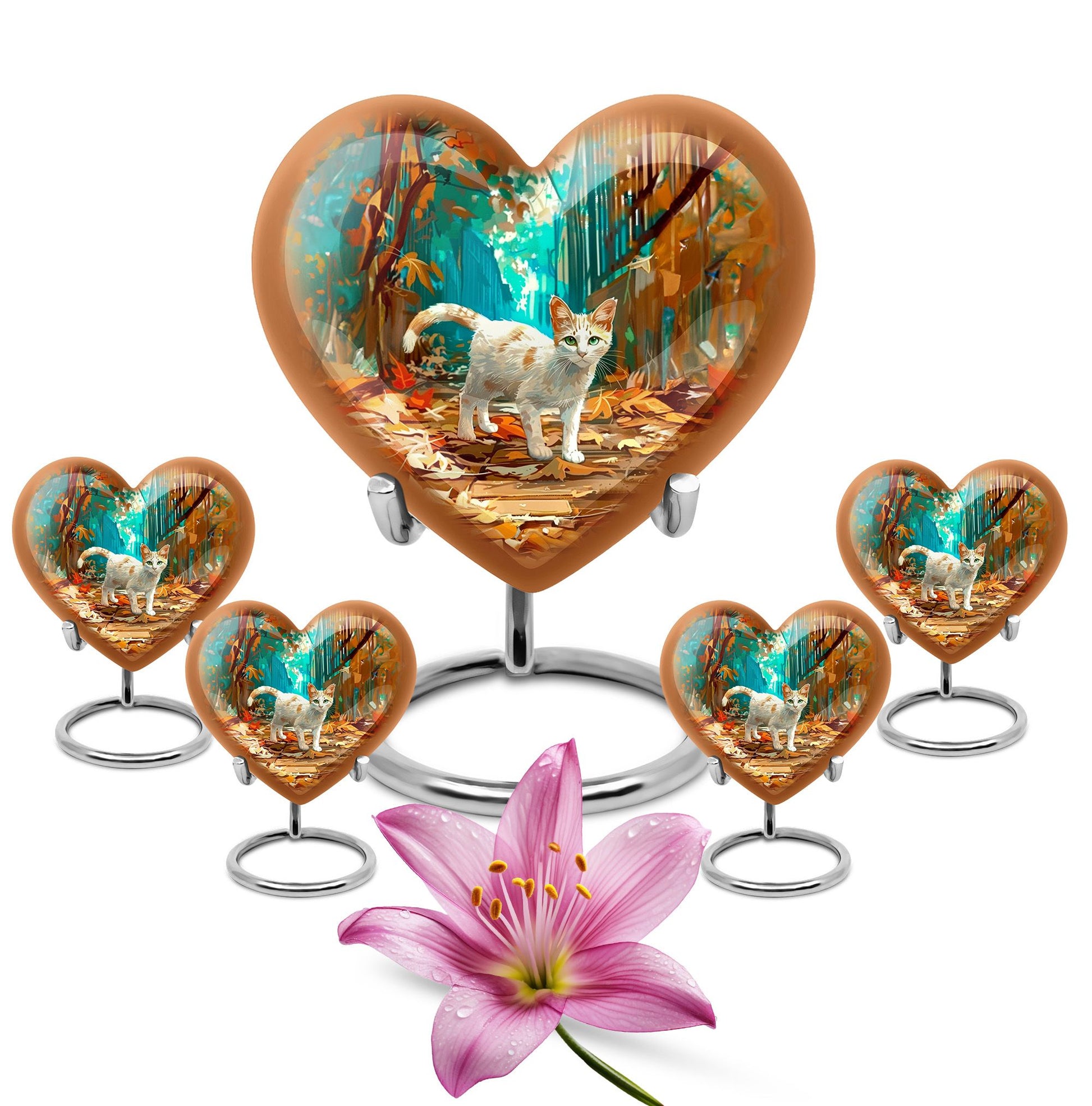  white cat heart urn for burial ashes