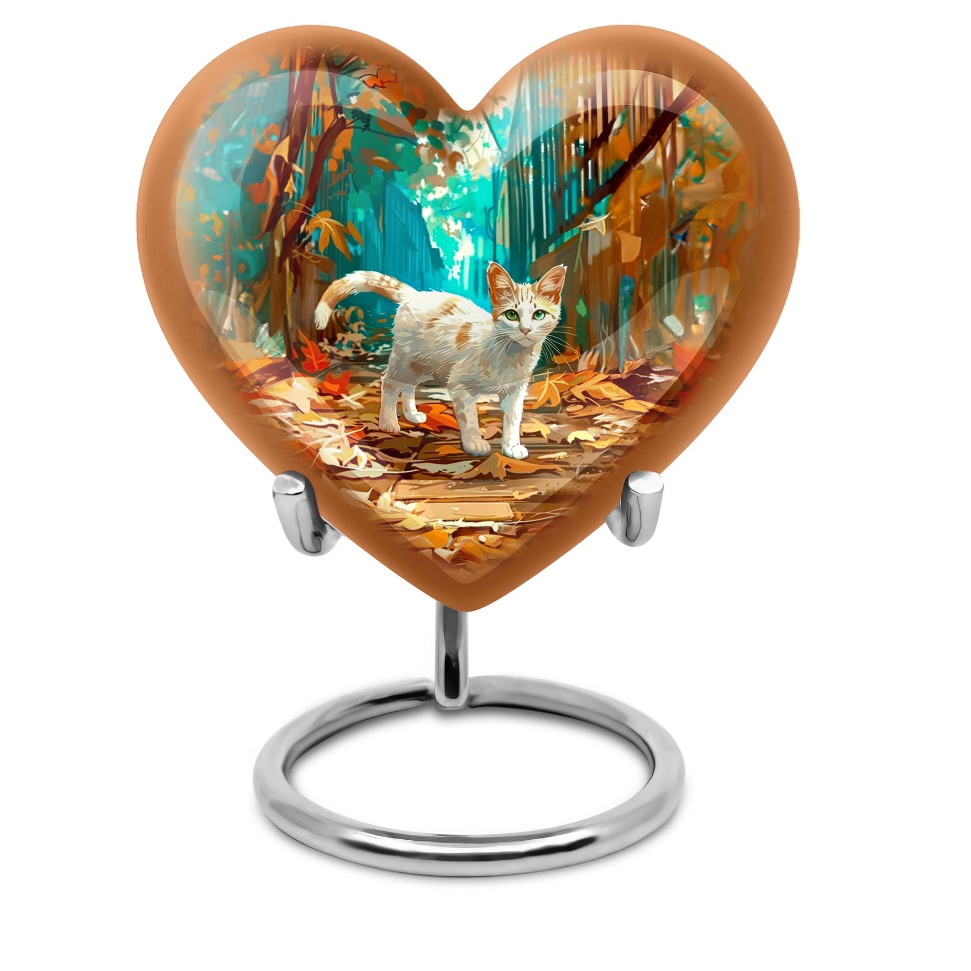  white cat heart urn for burial ashes
