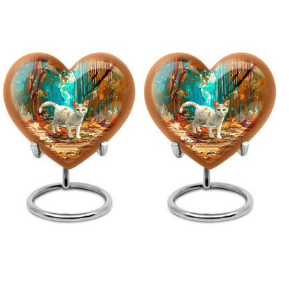  white cat heart urn for burial ashes