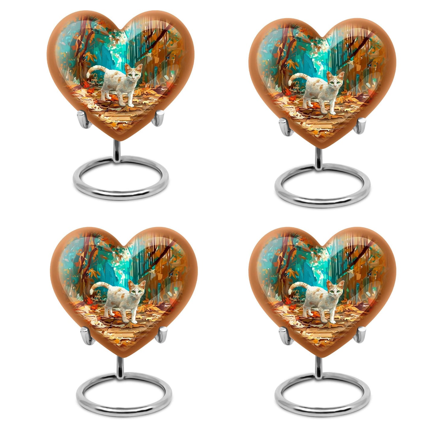  white cat heart urn for burial ashes