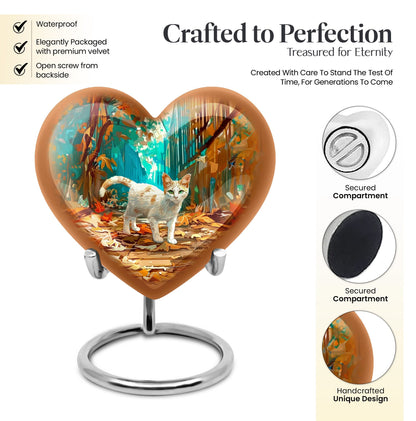  white cat heart urn for burial ashes