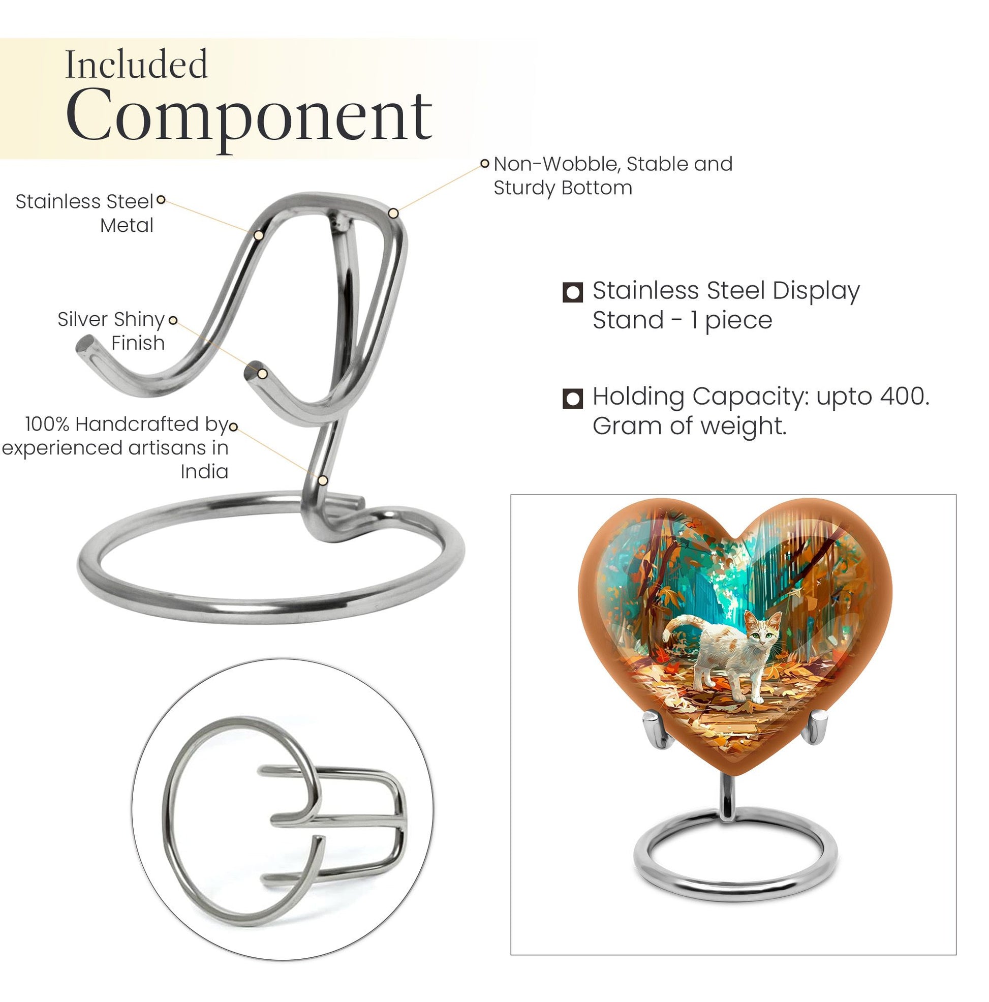  white cat heart urn for burial ashes