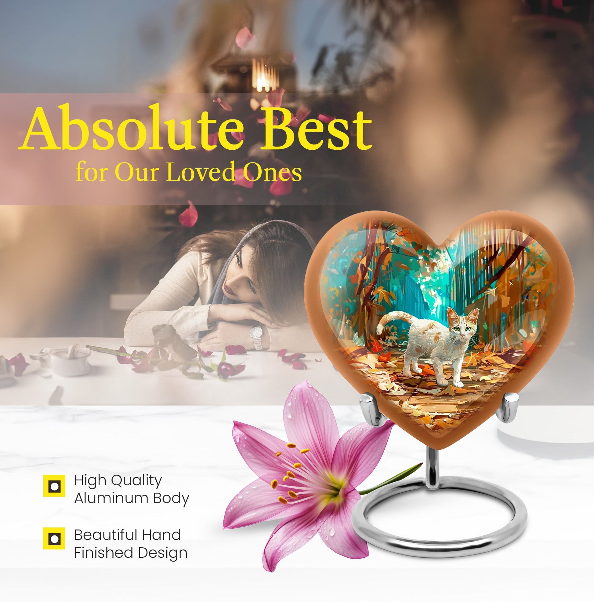  white cat heart urn for burial ashes