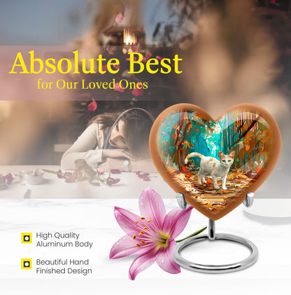  white cat heart urn for burial ashes