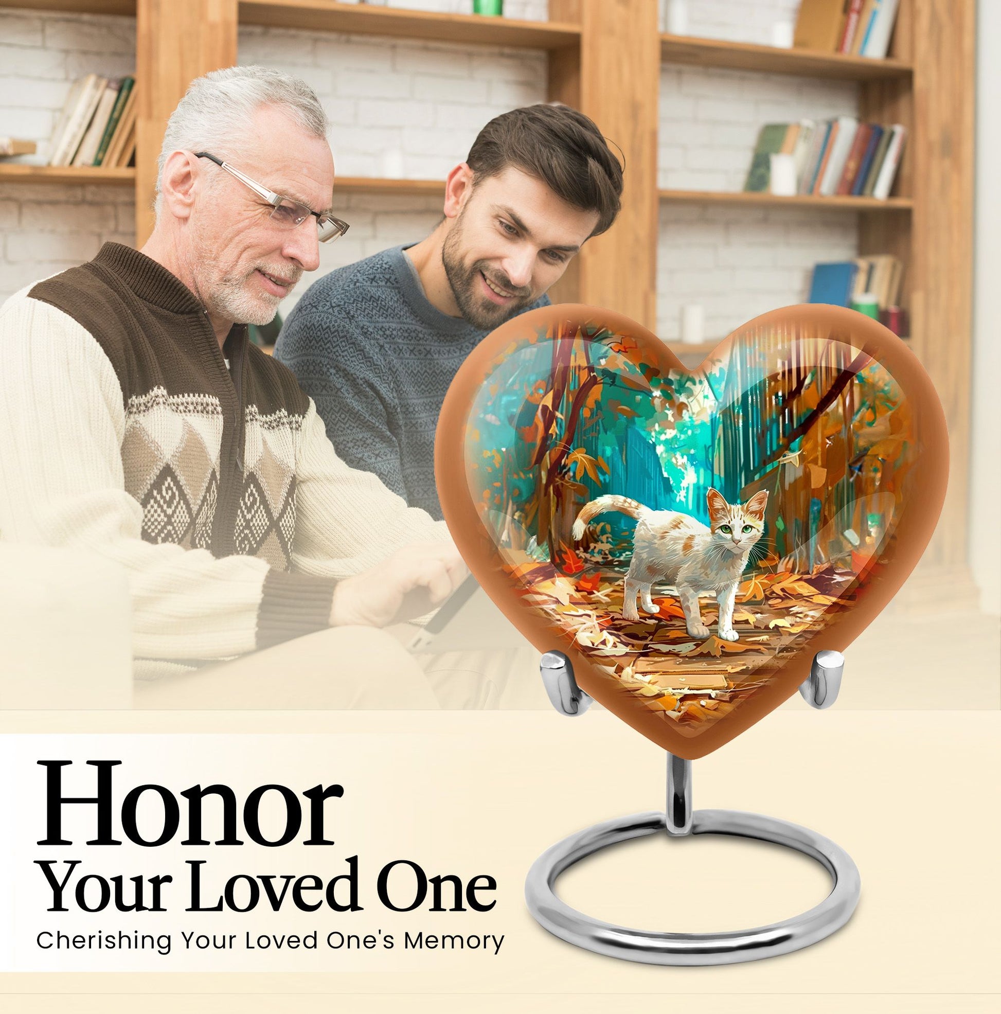  white cat heart urn for burial ashes