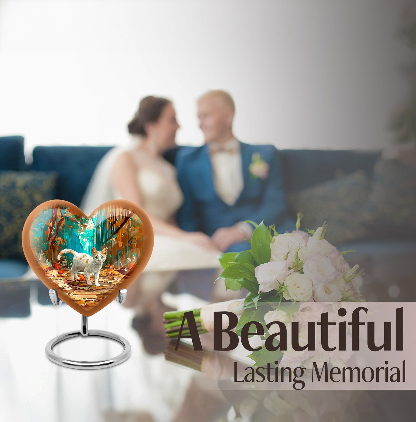  white cat heart urn for burial ashes
