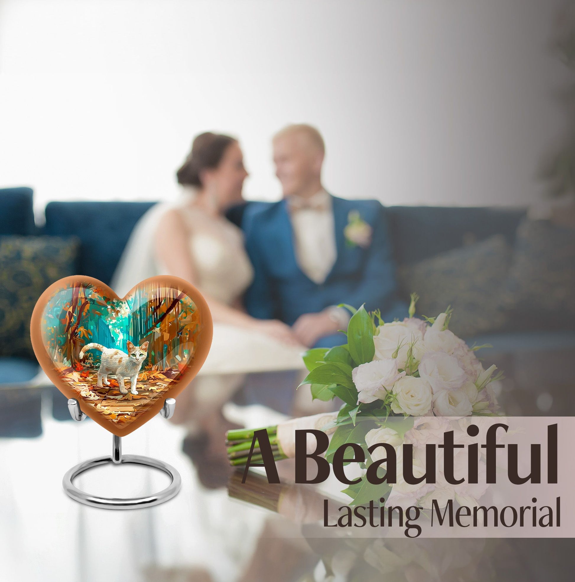  white cat heart urn for burial ashes