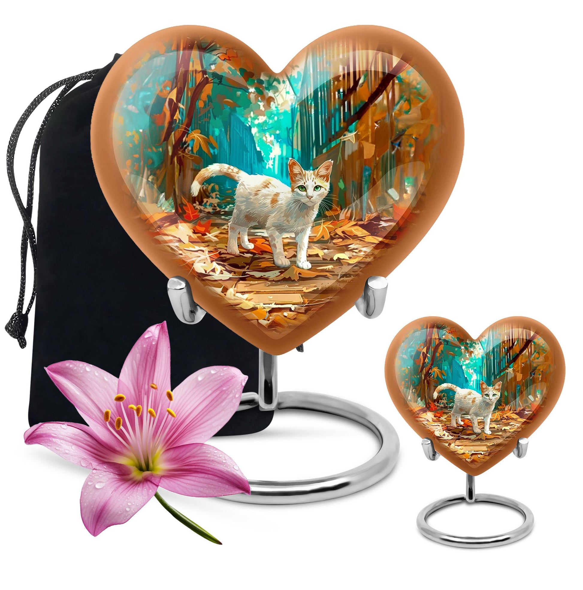  white cat heart urn for burial ashes